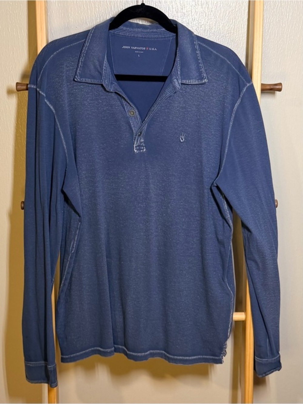 John Varvatos Long-Sleeve Polo — Washed Blue